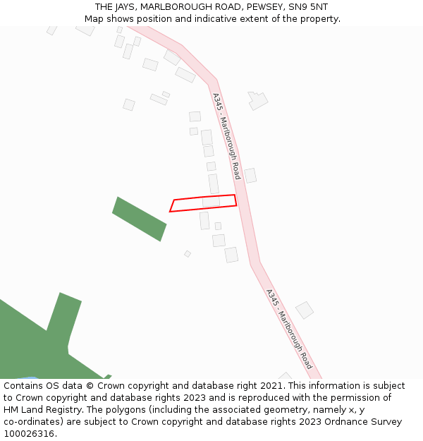 THE JAYS, MARLBOROUGH ROAD, PEWSEY, SN9 5NT: Location map and indicative extent of plot