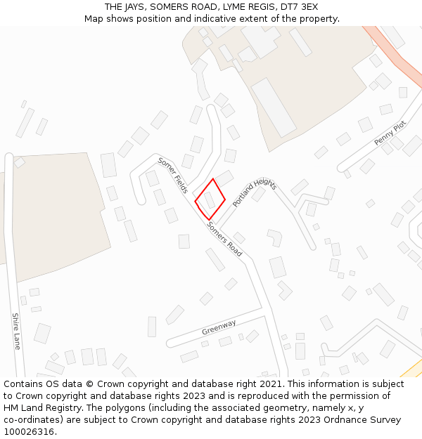THE JAYS, SOMERS ROAD, LYME REGIS, DT7 3EX: Location map and indicative extent of plot