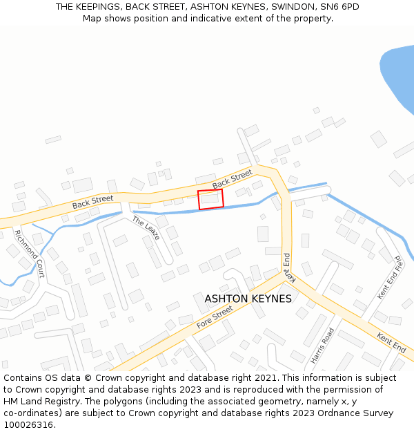 THE KEEPINGS, BACK STREET, ASHTON KEYNES, SWINDON, SN6 6PD: Location map and indicative extent of plot