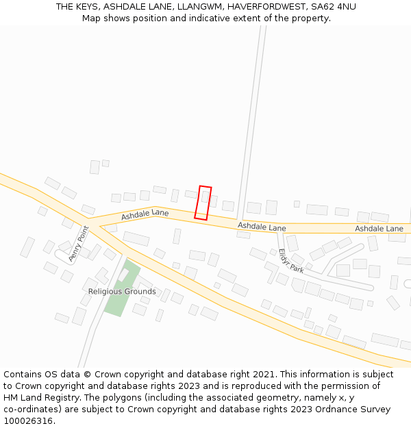 THE KEYS, ASHDALE LANE, LLANGWM, HAVERFORDWEST, SA62 4NU: Location map and indicative extent of plot