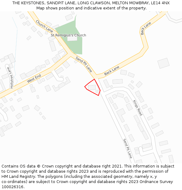 THE KEYSTONES, SANDPIT LANE, LONG CLAWSON, MELTON MOWBRAY, LE14 4NX: Location map and indicative extent of plot