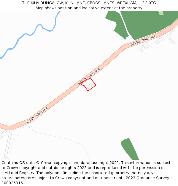 THE KILN BUNGALOW, KILN LANE, CROSS LANES, WREXHAM, LL13 0TG: Location map and indicative extent of plot
