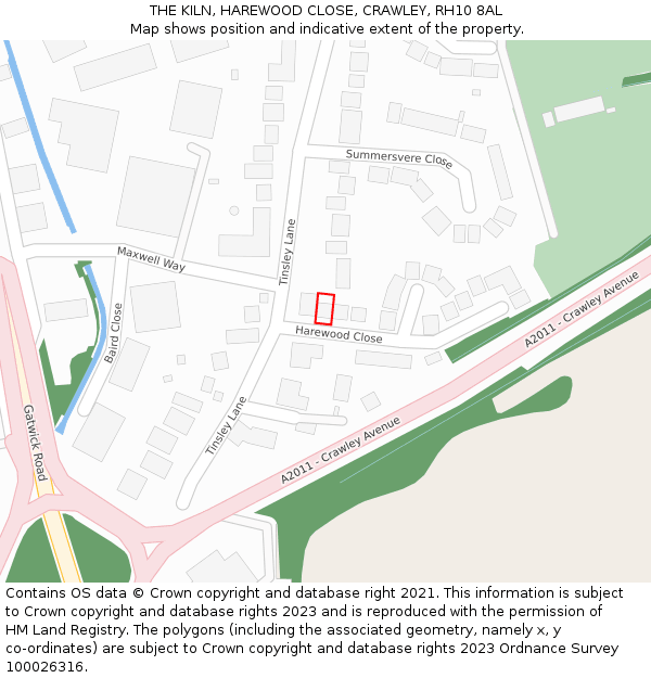 THE KILN, HAREWOOD CLOSE, CRAWLEY, RH10 8AL: Location map and indicative extent of plot
