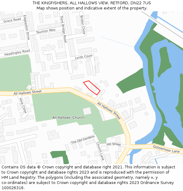 THE KINGFISHERS, ALL HALLOWS VIEW, RETFORD, DN22 7US: Location map and indicative extent of plot