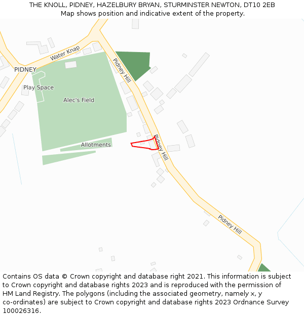 THE KNOLL, PIDNEY, HAZELBURY BRYAN, STURMINSTER NEWTON, DT10 2EB: Location map and indicative extent of plot