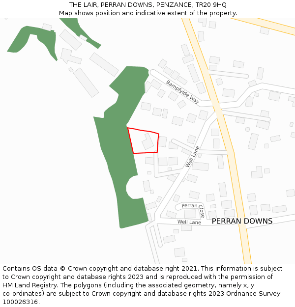 THE LAIR, PERRAN DOWNS, PENZANCE, TR20 9HQ: Location map and indicative extent of plot