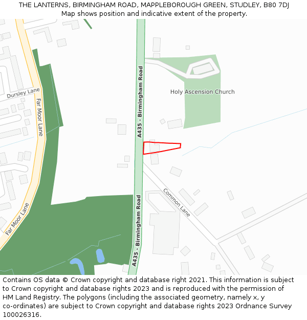 THE LANTERNS, BIRMINGHAM ROAD, MAPPLEBOROUGH GREEN, STUDLEY, B80 7DJ: Location map and indicative extent of plot