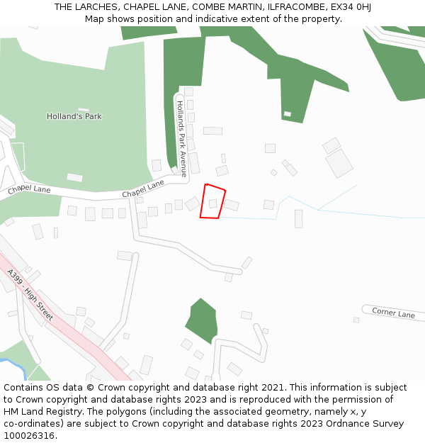 THE LARCHES, CHAPEL LANE, COMBE MARTIN, ILFRACOMBE, EX34 0HJ: Location map and indicative extent of plot