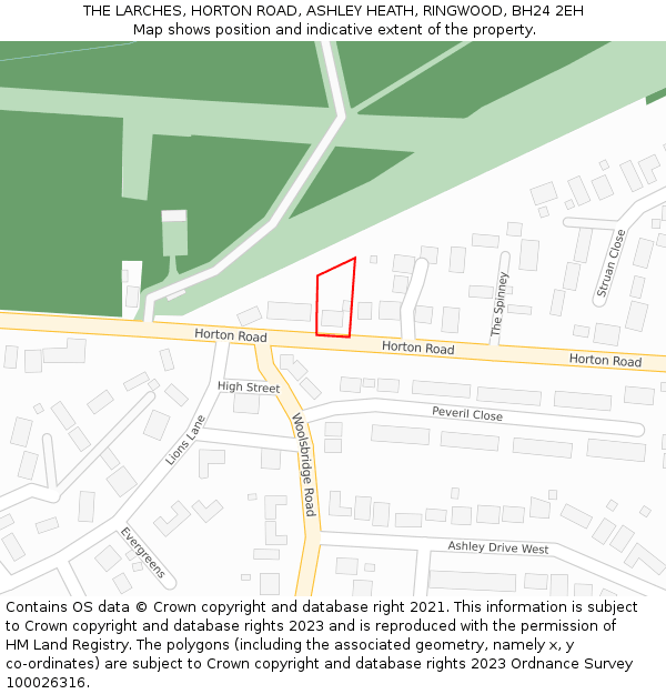 THE LARCHES, HORTON ROAD, ASHLEY HEATH, RINGWOOD, BH24 2EH: Location map and indicative extent of plot
