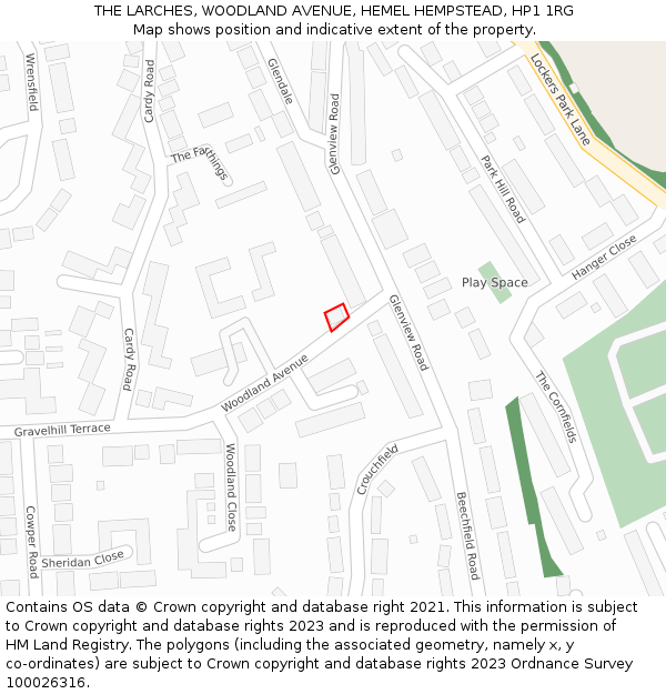 THE LARCHES, WOODLAND AVENUE, HEMEL HEMPSTEAD, HP1 1RG: Location map and indicative extent of plot
