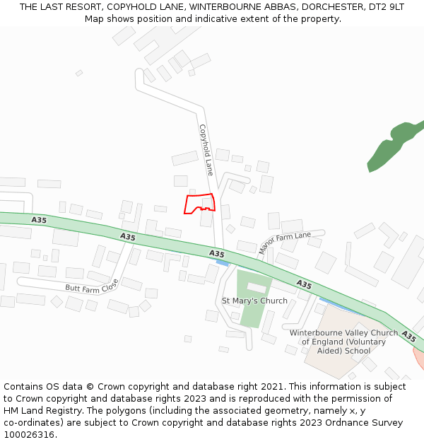 THE LAST RESORT, COPYHOLD LANE, WINTERBOURNE ABBAS, DORCHESTER, DT2 9LT: Location map and indicative extent of plot