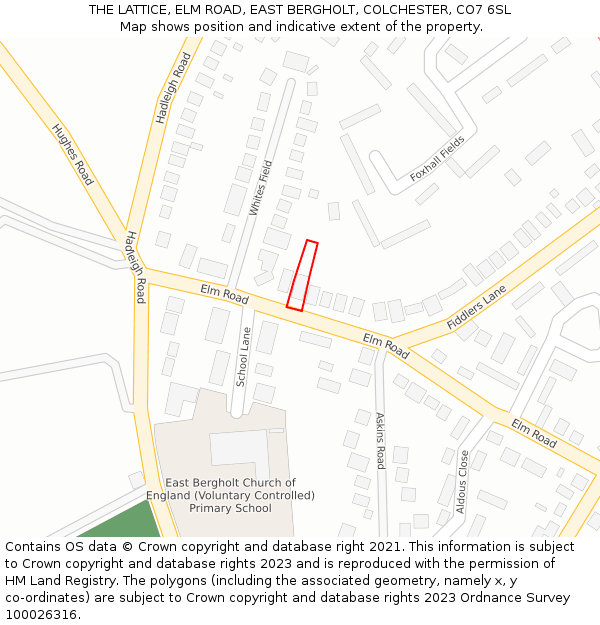 THE LATTICE, ELM ROAD, EAST BERGHOLT, COLCHESTER, CO7 6SL: Location map and indicative extent of plot