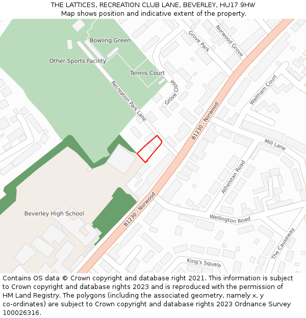 THE LATTICES, RECREATION CLUB LANE, BEVERLEY, HU17 9HW: Location map and indicative extent of plot