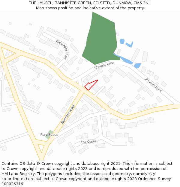 THE LAUREL, BANNISTER GREEN, FELSTED, DUNMOW, CM6 3NH: Location map and indicative extent of plot