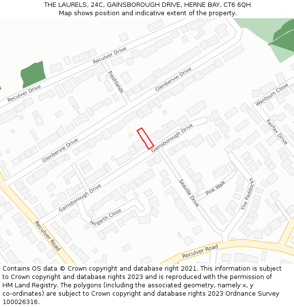 THE LAURELS, 24C, GAINSBOROUGH DRIVE, HERNE BAY, CT6 6QH: Location map and indicative extent of plot