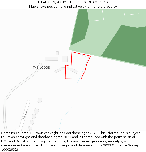 THE LAURELS, ARNCLIFFE RISE, OLDHAM, OL4 2LZ: Location map and indicative extent of plot