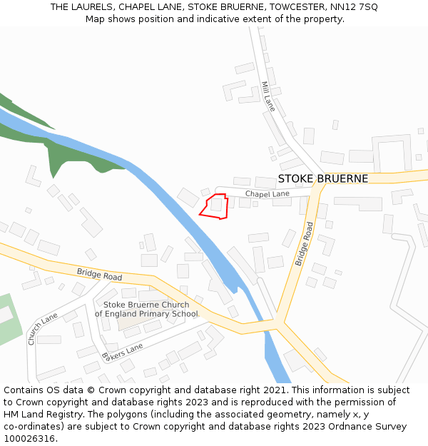 THE LAURELS, CHAPEL LANE, STOKE BRUERNE, TOWCESTER, NN12 7SQ: Location map and indicative extent of plot