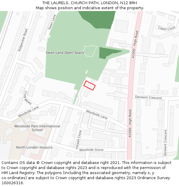 THE LAURELS, CHURCH PATH, LONDON, N12 8RH: Location map and indicative extent of plot