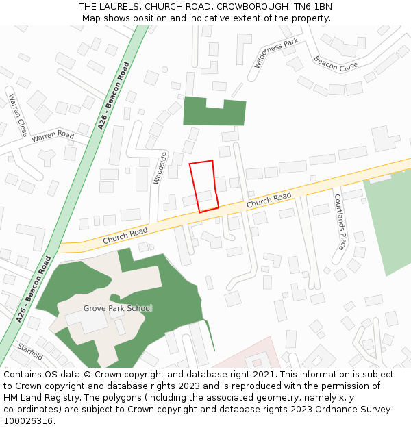 THE LAURELS, CHURCH ROAD, CROWBOROUGH, TN6 1BN: Location map and indicative extent of plot