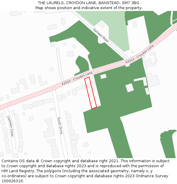 THE LAURELS, CROYDON LANE, BANSTEAD, SM7 3BG: Location map and indicative extent of plot