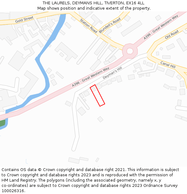 THE LAURELS, DEYMANS HILL, TIVERTON, EX16 4LL: Location map and indicative extent of plot