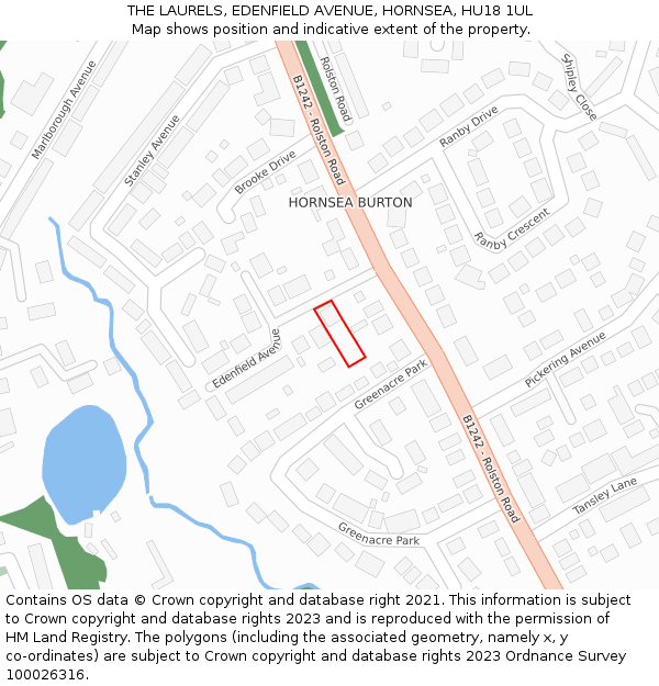 THE LAURELS, EDENFIELD AVENUE, HORNSEA, HU18 1UL: Location map and indicative extent of plot