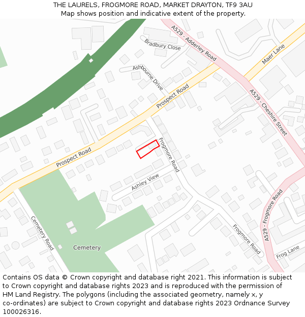 THE LAURELS, FROGMORE ROAD, MARKET DRAYTON, TF9 3AU: Location map and indicative extent of plot