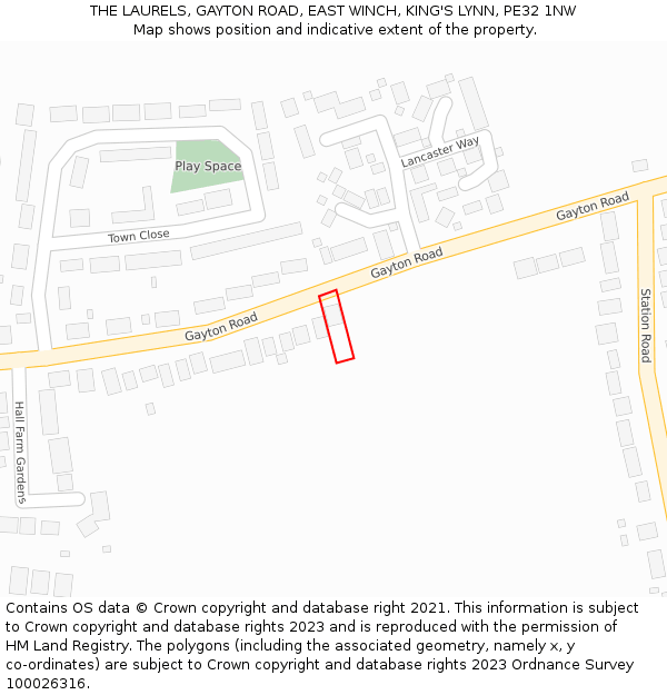 THE LAURELS, GAYTON ROAD, EAST WINCH, KING'S LYNN, PE32 1NW: Location map and indicative extent of plot