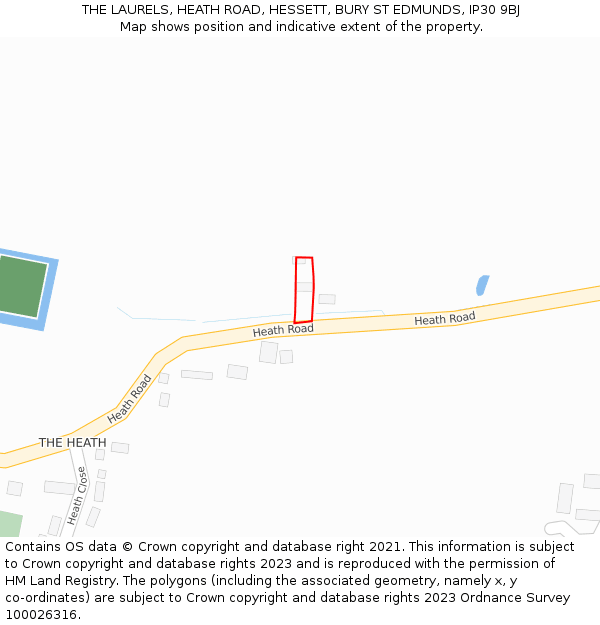 THE LAURELS, HEATH ROAD, HESSETT, BURY ST EDMUNDS, IP30 9BJ: Location map and indicative extent of plot