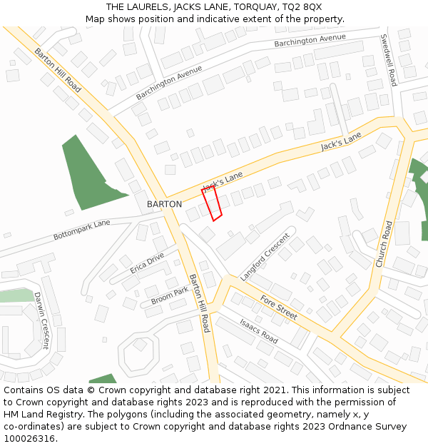 THE LAURELS, JACKS LANE, TORQUAY, TQ2 8QX: Location map and indicative extent of plot