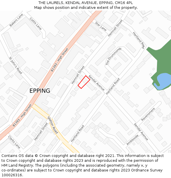 THE LAURELS, KENDAL AVENUE, EPPING, CM16 4PL: Location map and indicative extent of plot