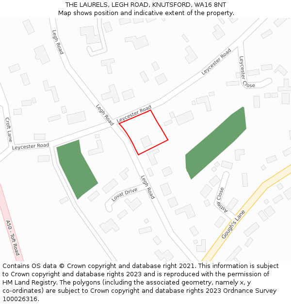 THE LAURELS, LEGH ROAD, KNUTSFORD, WA16 8NT: Location map and indicative extent of plot
