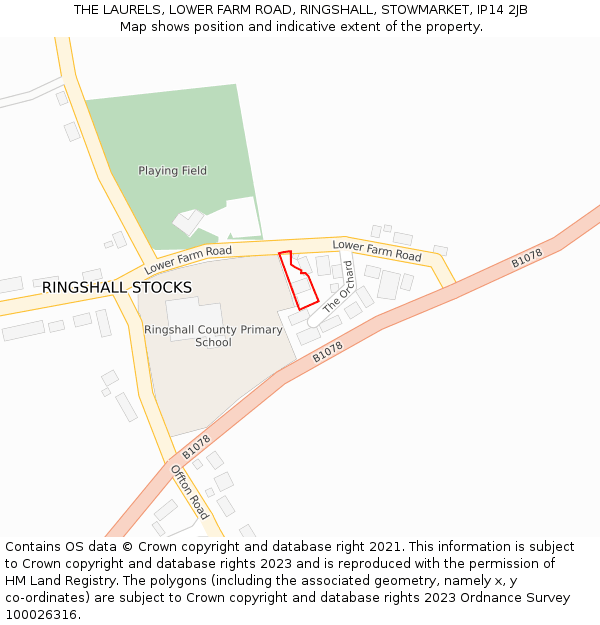 THE LAURELS, LOWER FARM ROAD, RINGSHALL, STOWMARKET, IP14 2JB: Location map and indicative extent of plot