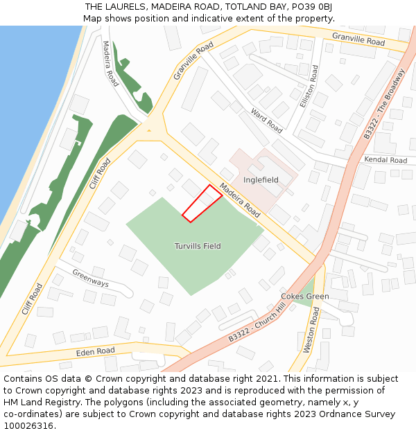 THE LAURELS, MADEIRA ROAD, TOTLAND BAY, PO39 0BJ: Location map and indicative extent of plot
