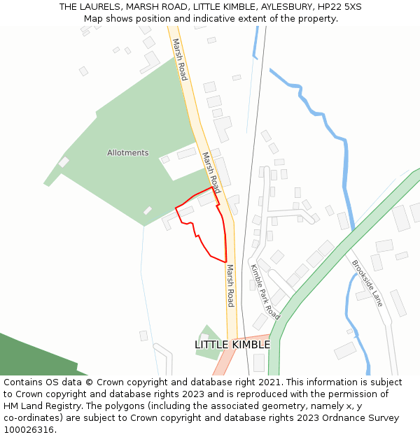 THE LAURELS, MARSH ROAD, LITTLE KIMBLE, AYLESBURY, HP22 5XS: Location map and indicative extent of plot