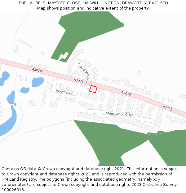 THE LAURELS, MAYTREE CLOSE, HALWILL JUNCTION, BEAWORTHY, EX21 5TQ: Location map and indicative extent of plot