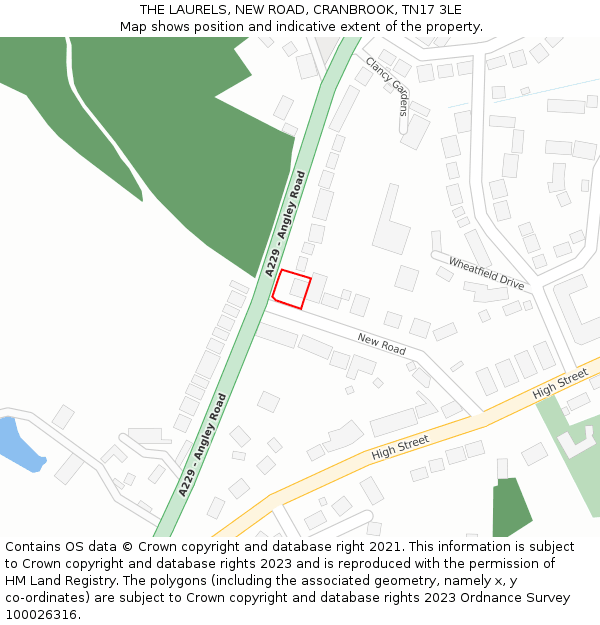THE LAURELS, NEW ROAD, CRANBROOK, TN17 3LE: Location map and indicative extent of plot
