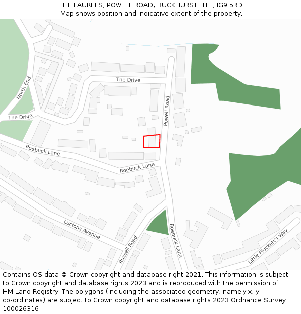 THE LAURELS, POWELL ROAD, BUCKHURST HILL, IG9 5RD: Location map and indicative extent of plot