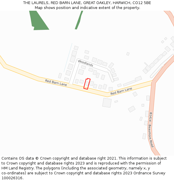 THE LAURELS, RED BARN LANE, GREAT OAKLEY, HARWICH, CO12 5BE: Location map and indicative extent of plot