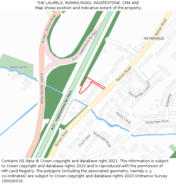 THE LAURELS, ROMAN ROAD, INGATESTONE, CM4 9AE: Location map and indicative extent of plot