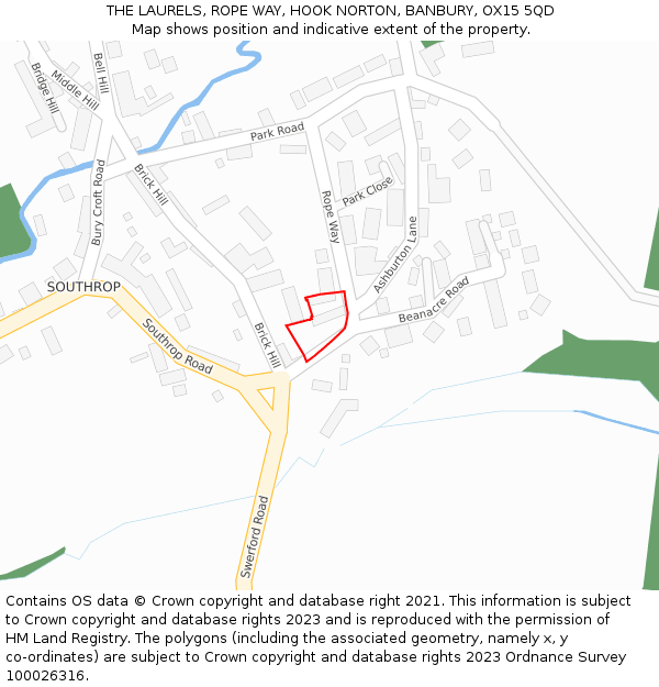 THE LAURELS, ROPE WAY, HOOK NORTON, BANBURY, OX15 5QD: Location map and indicative extent of plot