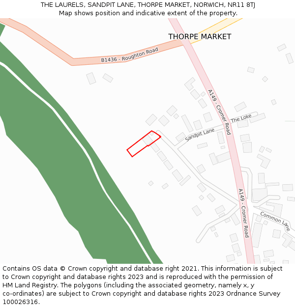 THE LAURELS, SANDPIT LANE, THORPE MARKET, NORWICH, NR11 8TJ: Location map and indicative extent of plot