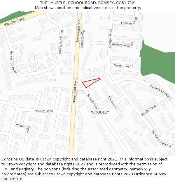 THE LAURELS, SCHOOL ROAD, ROMSEY, SO51 7NY: Location map and indicative extent of plot