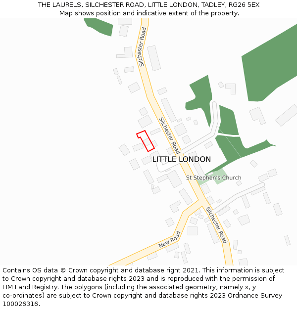 THE LAURELS, SILCHESTER ROAD, LITTLE LONDON, TADLEY, RG26 5EX: Location map and indicative extent of plot