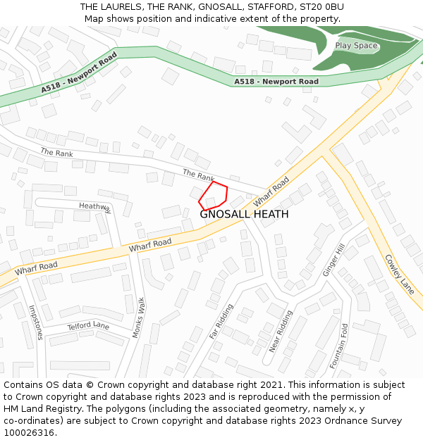 THE LAURELS, THE RANK, GNOSALL, STAFFORD, ST20 0BU: Location map and indicative extent of plot