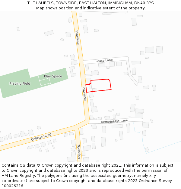 THE LAURELS, TOWNSIDE, EAST HALTON, IMMINGHAM, DN40 3PS: Location map and indicative extent of plot