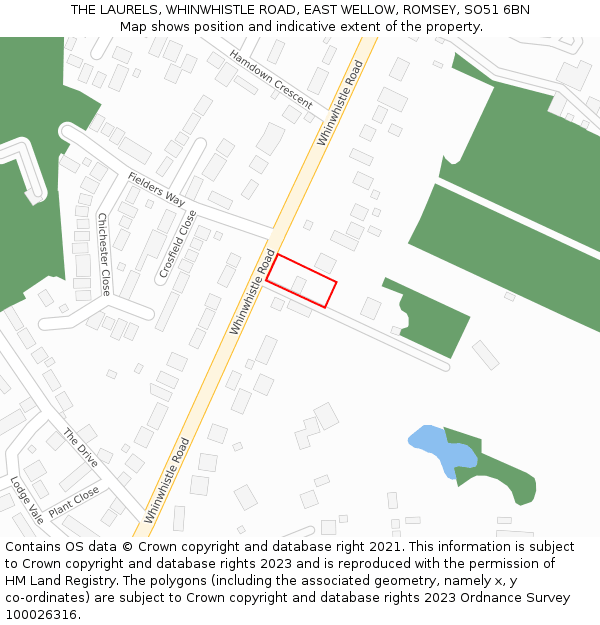 THE LAURELS, WHINWHISTLE ROAD, EAST WELLOW, ROMSEY, SO51 6BN: Location map and indicative extent of plot