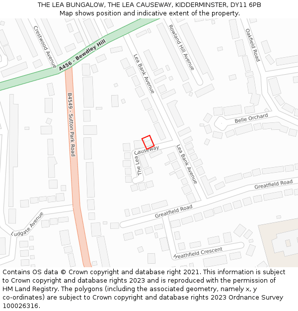 THE LEA BUNGALOW, THE LEA CAUSEWAY, KIDDERMINSTER, DY11 6PB: Location map and indicative extent of plot