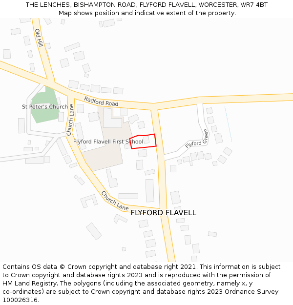 THE LENCHES, BISHAMPTON ROAD, FLYFORD FLAVELL, WORCESTER, WR7 4BT: Location map and indicative extent of plot