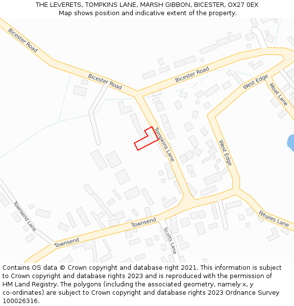 THE LEVERETS, TOMPKINS LANE, MARSH GIBBON, BICESTER, OX27 0EX: Location map and indicative extent of plot